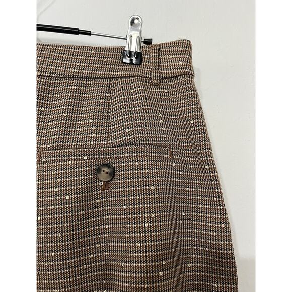 Anthropologie Maeve Pleated Wide Leg Pants Size 12 Brown Metallic Sequins Office - Picture 3 of 10